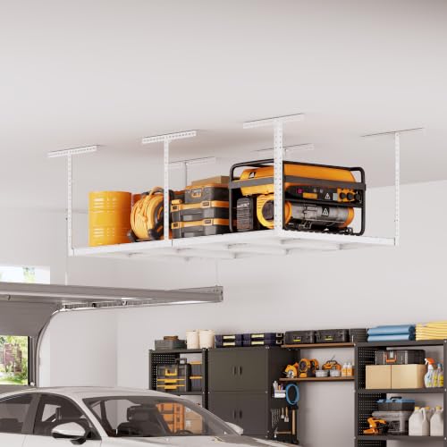 4x8ft Overhead Ceiling Garage Storage Rack (White / 4x8ft)