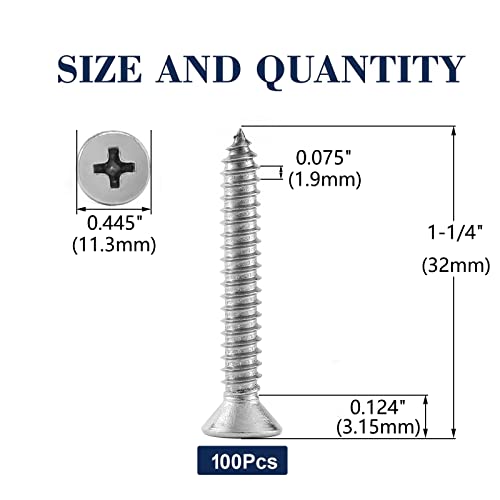 14 x 1-1/4" Wood Screw 100Pcs 18-8 (304) Stainless Steel Screws Flat Head Phillips Fast Self Tapping Drywall Screws by SG TZH (#14 x 1-1/4")