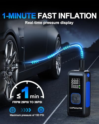 150PSI Portable Tire Inflator Air Compressor Digital Pump for Car Bike (6000mAh)