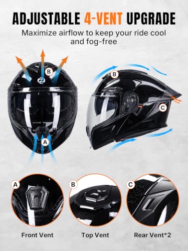 Modular Motorcycle Helmet DOT Certified Full Face Helmet Flip up Street Motorcycle Helmets for Unisex Adult Glossy Black Full Face Motorcycle Helmet (Glossy Black / Large)