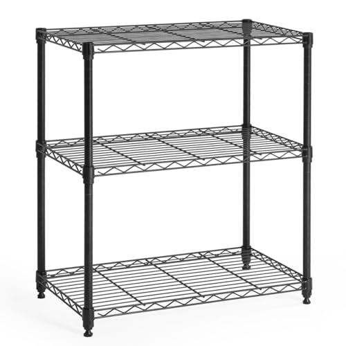 3/4/5-Tier Adjustable Height Wire Shelving Unit, Metal Steel Storage Shelve, Rack Shelving, Garage Shelving Storage Organizer, Utility Storage Shelf, 3-Tier Without Wheels, Black (3-tier / No Wheel)