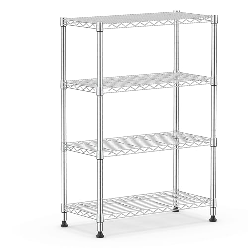 1000 lbs Storage Shelving Steel Heavy Duty 4 (4 Tier 13.7" D x 29.5" W x 47.2" H / Chrome)