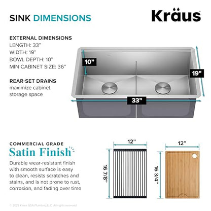 Stainless Steel 33 in Double Bowl Undermount Kitchen Sink KWU112 (Stainless Steel / 33 inch / Double Bowl Sink)