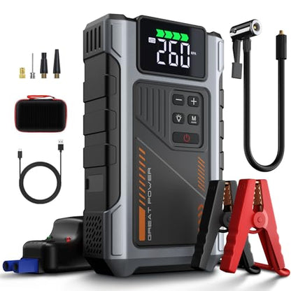 Car Battery Charger Jump Starter with Air Compressor (Sliver+Black)
