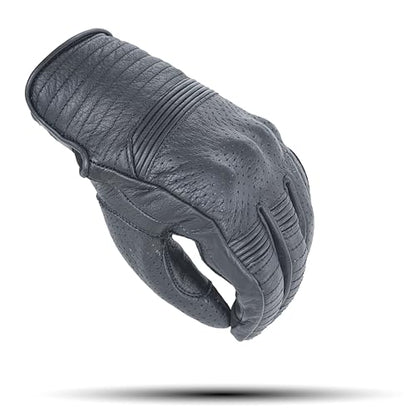 Leather Motorcycle Gloves for Men with Light Tricot Inner Lining Bike Riding Gloves with Fingers and Knuckle Padding with Adjustable Magic Tape Fastener (X-Large / Short Billy Black)