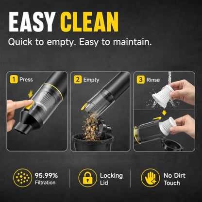 Handheld Car Vacuum Portable Cordless 3 Suction Modes (Black-yellow)