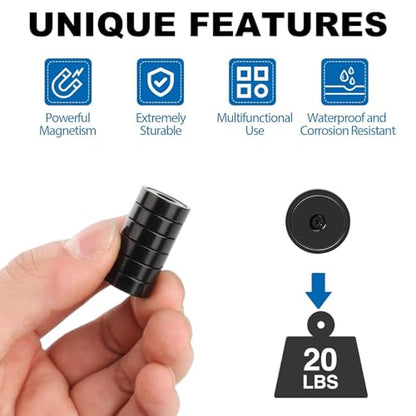 Strong Magnets Heavy Duty Screw On Neodymium 20LBS Magnet 6 Pack (Black / 0.63in)