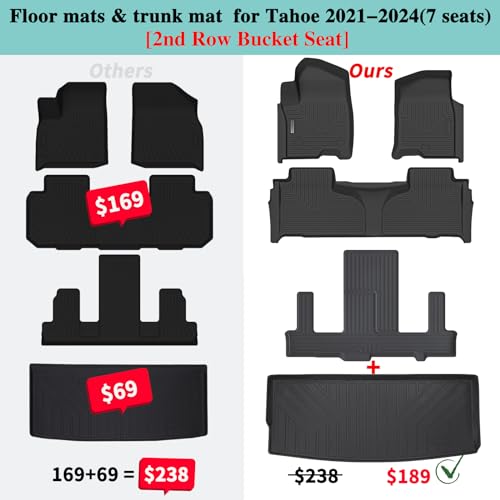 Floor Mats & Trunk Mat for Chevrolet Tahoe 2021 (2021-25|For Chevrolet Tahoe 7Seats|Full Set)