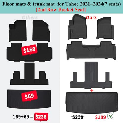 Floor Mats & Trunk Mat for Chevrolet Tahoe 2021 (2021-25|For Chevrolet Tahoe 7Seats|Full Set)