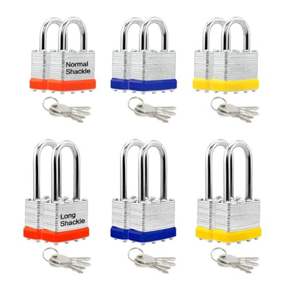 Laminated Keyed Alike Padlock 12 Pack Mixed Long & Normal Shackles (12 Pack Mixed)