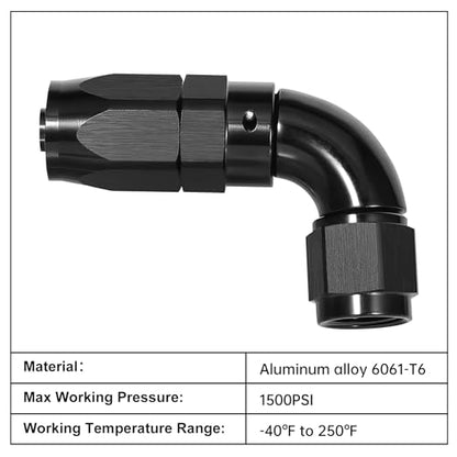 6AN 90 Degree One Piece Full Flow Hose End Fitting Swivel for CPE Braided Hose (6AN / 90 Degree)