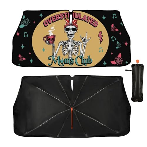 Moms Funny Skull Car Windshield Sunshade Umbrella Car Foldable Umbrella Sunshade for Front Window UV Reflector Auto Windshield Umbrella Sun Shades Cover for Most Vehicles 57'' X 30'' (57'' X 30'' / 28-3-26-REY-2)