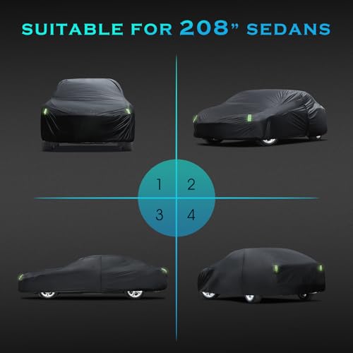 Car Cover Waterproof All Weather for Automobiles (A4 Fit Seden Length 199 to 208 inch)