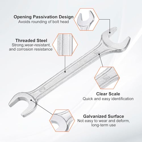 Double Open End Wrench 13mm x 14mm Metric 15 Degree Offset Angle Small Flat Head Wrench Galvanizing Open Ended Spanner for Automotive Repair Furniture Assembly (13mm x 14mm)