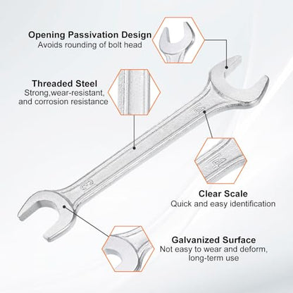 Double Open End Wrench 13mm x 14mm Metric 15 Degree Offset Angle Small Flat Head Wrench Galvanizing Open Ended Spanner for Automotive Repair Furniture Assembly (13mm x 14mm)