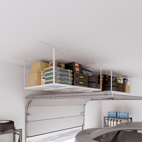 4x6 Overhead Garage Ceiling Storage Rack Organization (White / 4x6 ft)