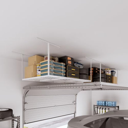 4x6 Overhead Garage Ceiling Storage Rack Organization (White / 4x6 ft)