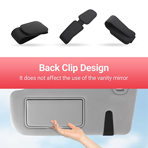 Sunglass Holder for Car Sun Visor Magnetic Sunglasses Clip Leather (Black)