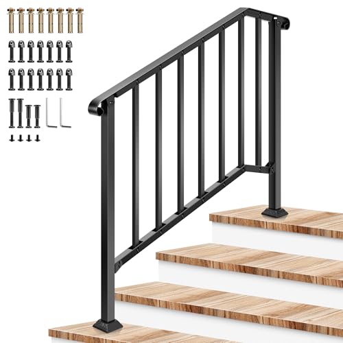 4 Step Railing 54"x36" Wrought Iron with Curved & Balusters Black (Black / 4 Steps)