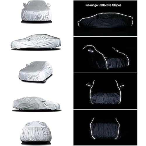 Hard Shell Oxford Material Door Shape Zipper Design Waterproof UV (Silver-Red / 2L：for Hatchback(Lenght 160"-170"))