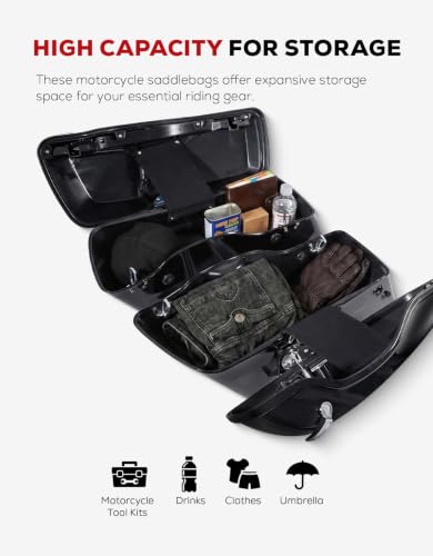 Motorcycle Hard Saddlebags Vivid Black Saddle Bags Trunk W (Standard-Vivid Black W/ Chrome Latches)