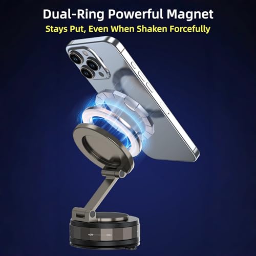 Car Phone Holder for Magsafe [98LBS Suction & 2400gf Magnetic] 360° Rotatable Adjustable Car Phone Mount with Vacuum Suction Cup (D. T30-Black Base)