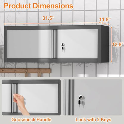 Metal Garage Storage Cabinets (Black/Grey / 12.8"H)