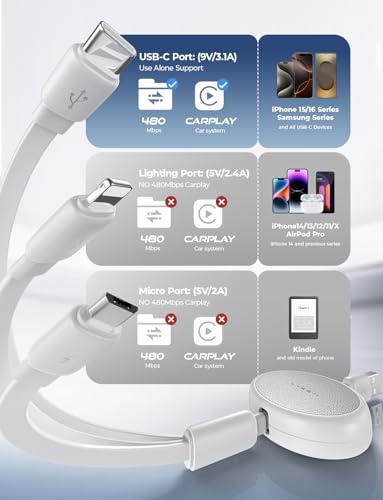 Multi Charging Cable (White / 3.7FT)