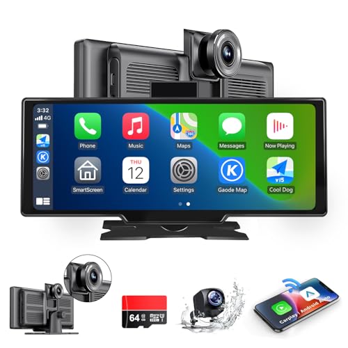 Portable Carplay Screen for Car (10.26" Carplay with 4K DVR & 1080p Rear Cam (64G))