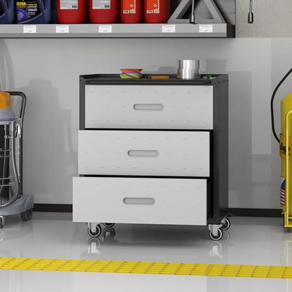 Metal Storage Cabinet for Garage (Black & Gray / M - 3 Drawers (Wheeled))