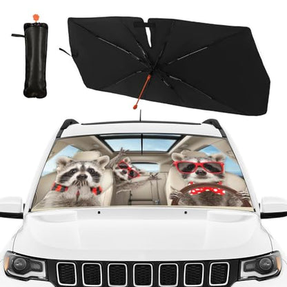 Print Raccoon Windshield Sun Shade Funny Raccoon Sun Shade for Car Front Window Block UV Rays Foldable Umbrella Windshield Sun Visor Protector Keep Vehicle Cool for Most Vehicles (raccoon)