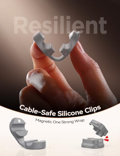 8 Pack Silicone Cord Organizer Magnetic Cable Clips (Grey)