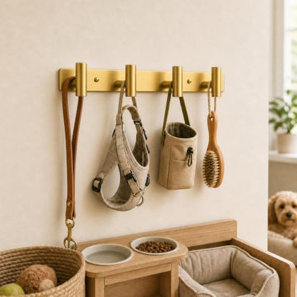 Wall Mounted Coat Rack ("T" Shape 4 Hooks - 1 Pack / Gold)