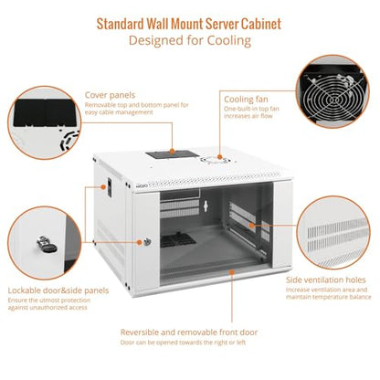 6U Wall Mount Rack Network Cabinet for 19" IT Equipment (6U/Glass Door / White)