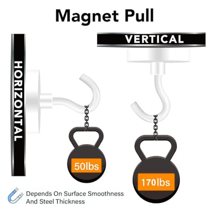 Magnetic Hooks Heavy Duty 170LB Super Strong Hook for Cruise (White / 4Pack-170LB)