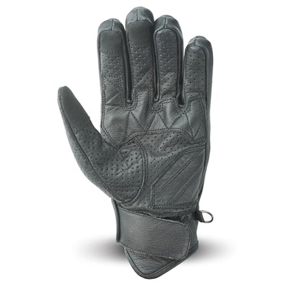 Leather Motorcycle Gloves for Men with reinforcements on Knuckles and Fingers 100% Perforated Calf Leather Riding Gloves with Magic Tape Wrist Closure (X-Large / Willington Moto Black)