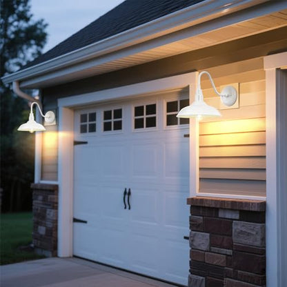 10 Inch Dome Outdoor Gooseneck Barn Light Fixture White Exterior Barn Wall Lantern (Glossy White / 10" Dome)