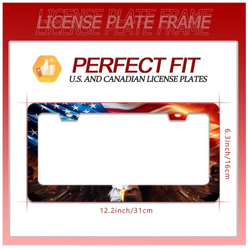 American Flag Bald Eagle License Plate Frame Patriotic License Plate Frames for Car Decorative Parts Stainless Stee License Plate for Standard Us Canada Funny License Plate Holder 12x6 Inch Unisex (American Flag Bald Eagle)
