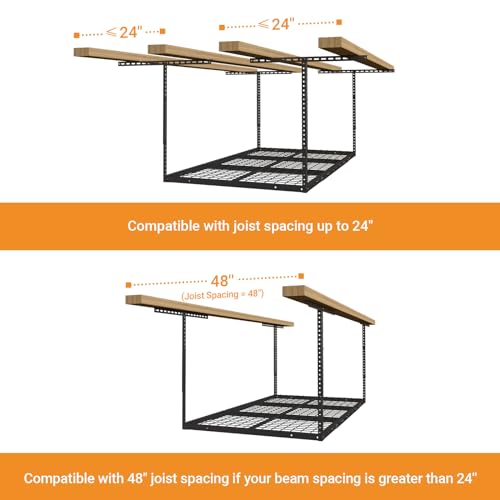 4x6ft Overhead Ceiling Garage Storage Rack (Black / 4x6ft)