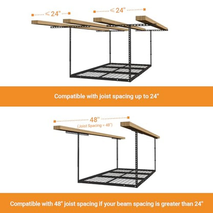 4x6ft Overhead Ceiling Garage Storage Rack (Black / 4x6ft)