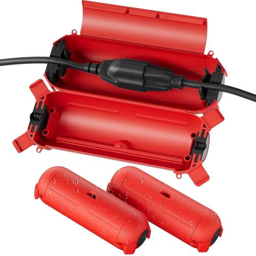 3 Pack] Flemoon Outdoor Extension Cord Safety Cover with Waterproof Seal (Red / Small Box: 5.3" L x 2" W x 2" H)