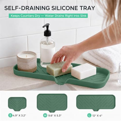 Silicone Soap Dish with Drain Spout (Green / L(12"×4"))