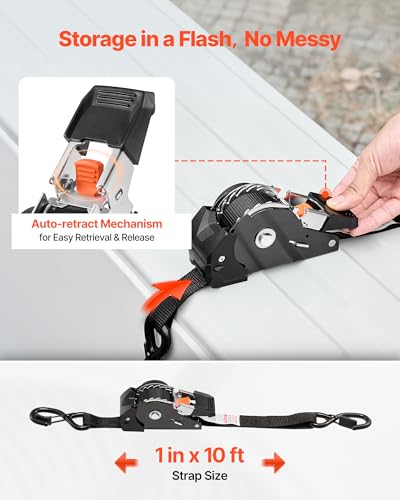 Retractable Ratchet Straps (1 in x 10 ft(4PCS))