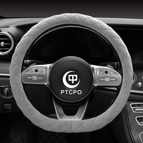 Soft Car Steering Wheel Cover for Sedan (Gray / D Shape (Flat Bottom)[14" 1/2-15"](37-38cm))