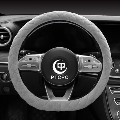 Soft Car Steering Wheel Cover for Sedan (Gray / D Shape (Flat Bottom)[14" 1/2-15"](37-38cm))