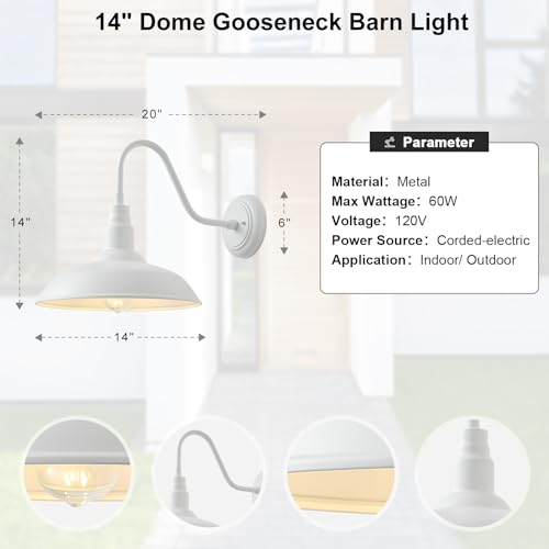14 Inch Dome Outdoor Gooseneck Barn Light Fixture for Farmhouse (White / 14" Dome)