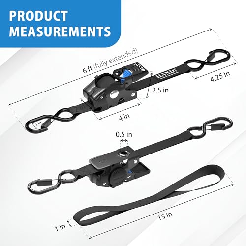 USA Based Retractable Ratchet Straps (1in x 6ft - 4 Pack / Black)