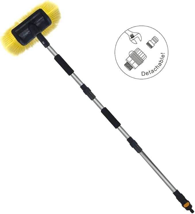 Car Wash Brush with Long Handle 12'' Lock Soft Bristle Brush car Scrub Brush 60'' Dismountable Pole with on