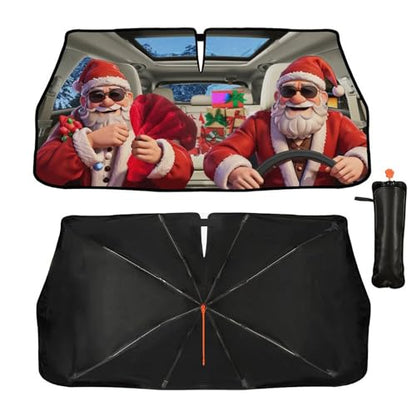 Fun Christmas Man Driving Car Windshield Sunshade Umbrella Christmas Sun Shade for Car Windshield Umbrella Upgraded Sunshades Blocks UV & Heat Front Window Shades for SUV Sedan Auto (One Size / Style11)