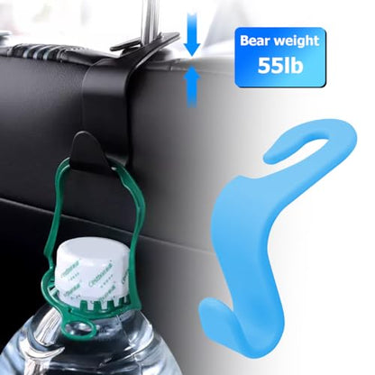 4 Pack Curved Headrest Hooks for Vehicle Seats (Light Blue)